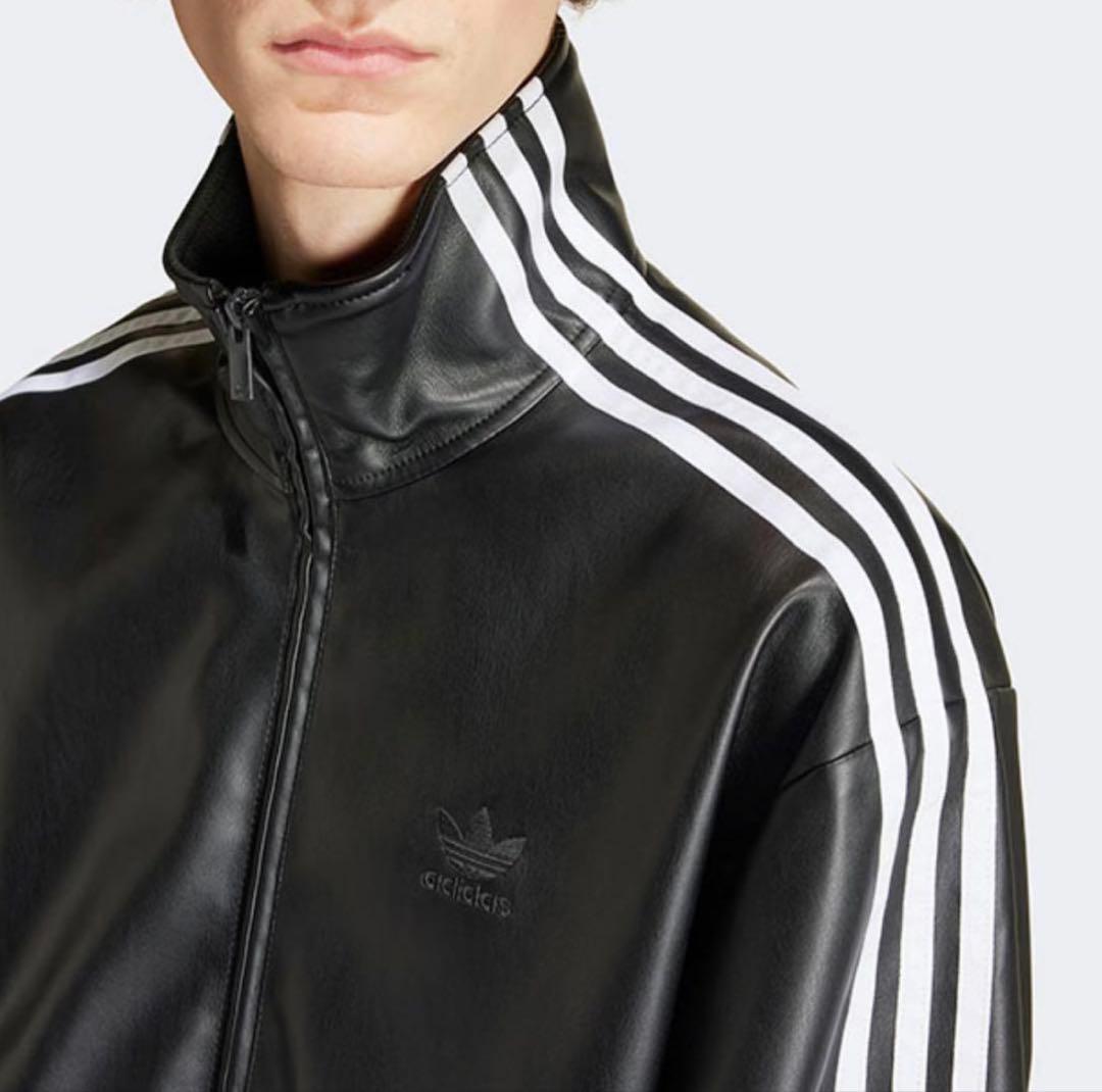 adidas フェイクレザージャケット L 黒 3本ライン