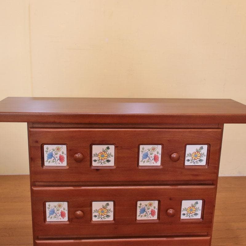 3段チェスト タイル 花柄 収納 ナチュラル 収納家具 602-1112