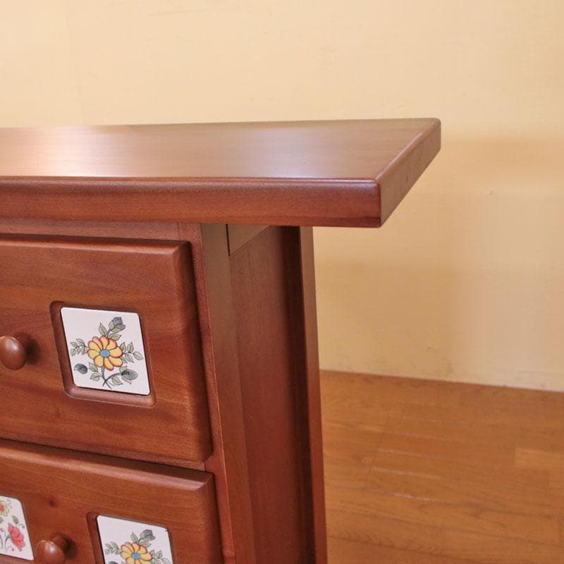 3段チェスト タイル 花柄 収納 ナチュラル 収納家具 602-1112