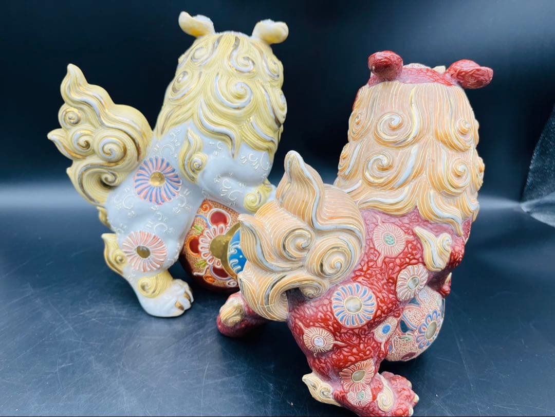 ぱとらっしゅ 【九谷焼】球獅子 縁起物　魔除け獅子 2体セット