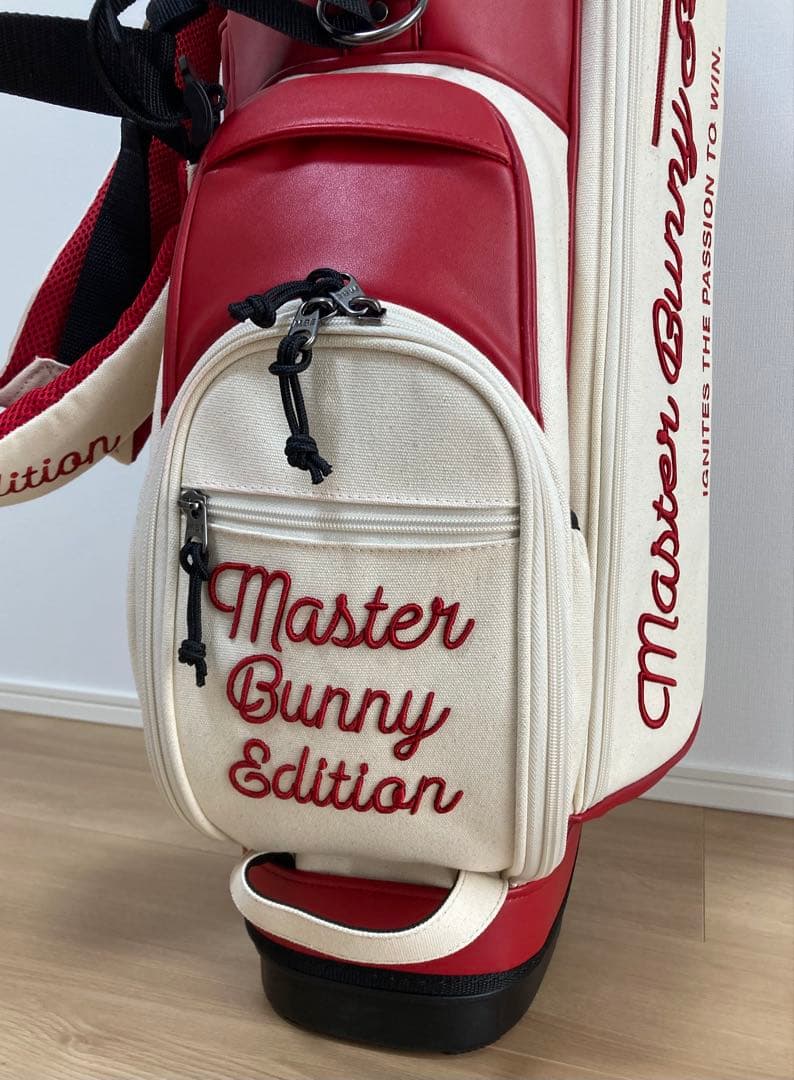 新品 パーリーゲイツ マスターバニー 帆布×合皮 スタンド式キャディバッグ 赤