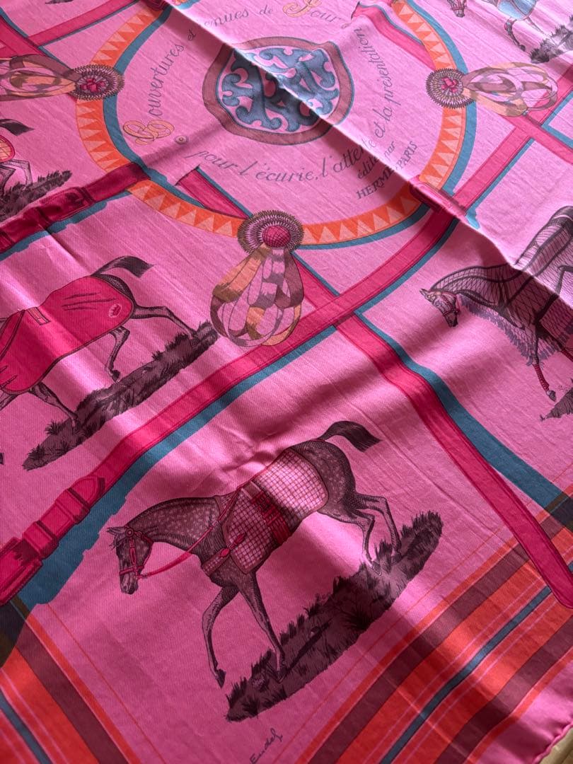 Hermès 馬柄 シルクスカーフ ピンク　エルメス