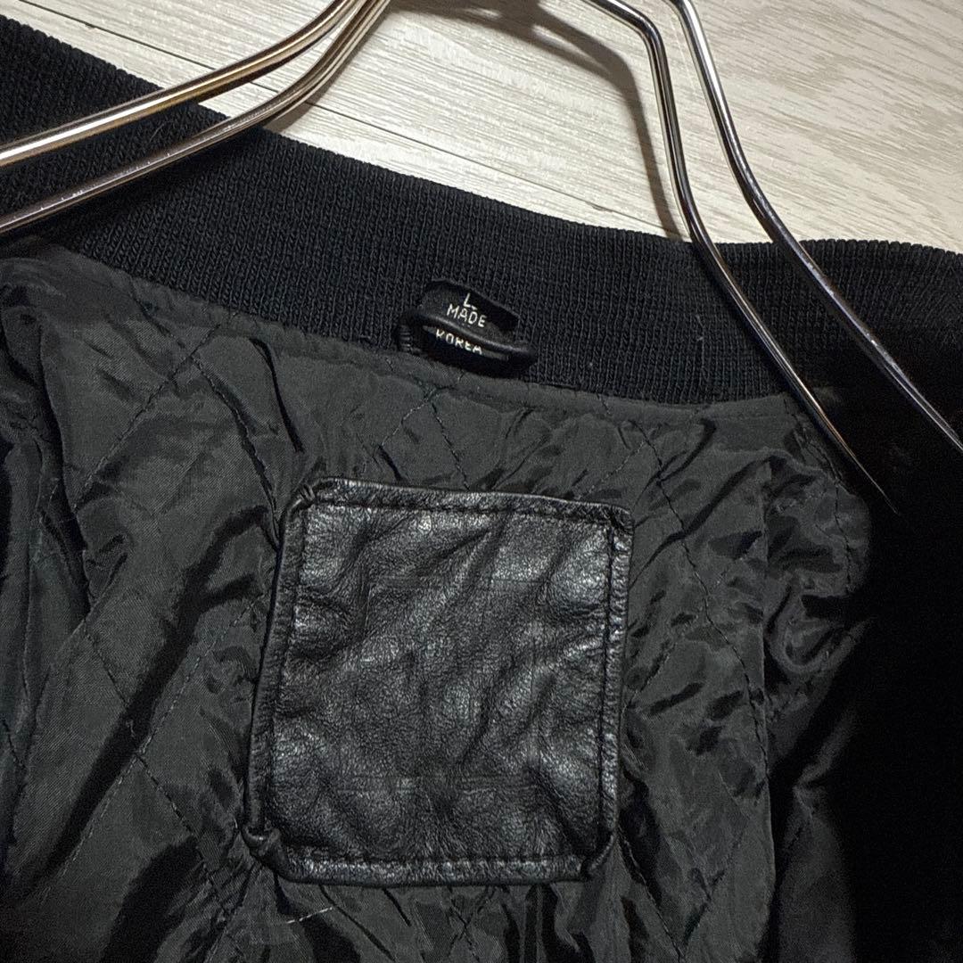 90s vintage 本革 短丈 ブラック レザーブルゾン MA-1 中綿