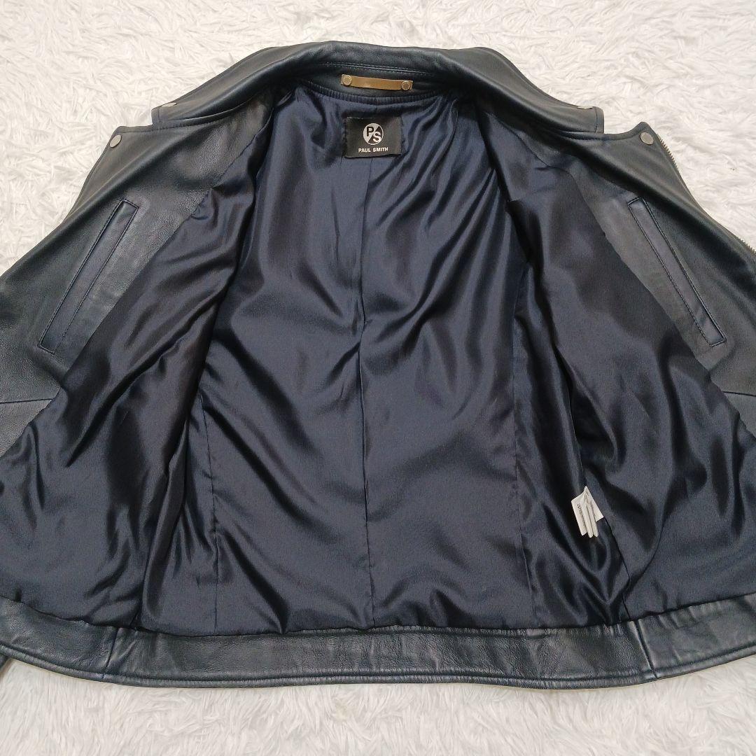 ✨良品✨PS PaulSmith ダブルレザーライダースジャケット　ネイビー　M