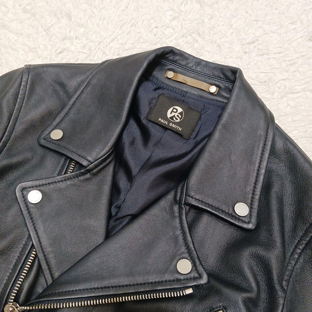 ✨良品✨PS PaulSmith ダブルレザーライダースジャケット　ネイビー　M