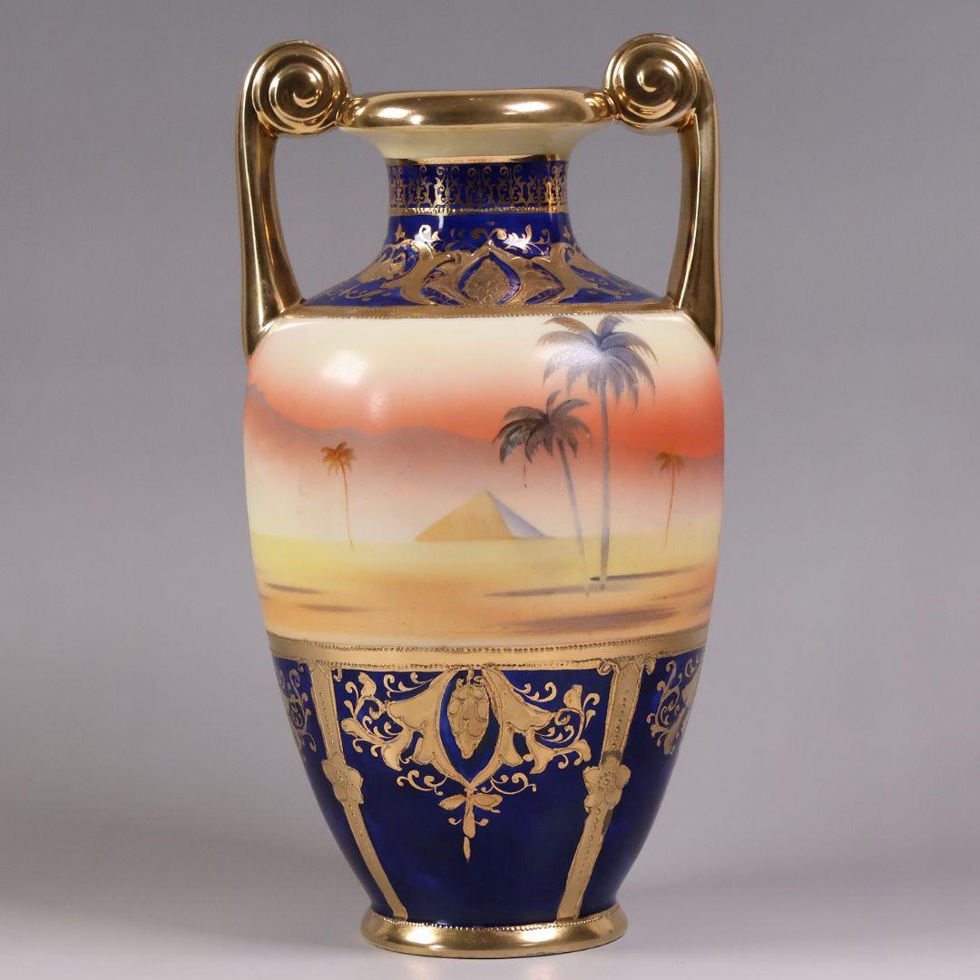 【CM317】オールドノリタケ ラクダ 花瓶 高24.7cm 金盛 明治 花器