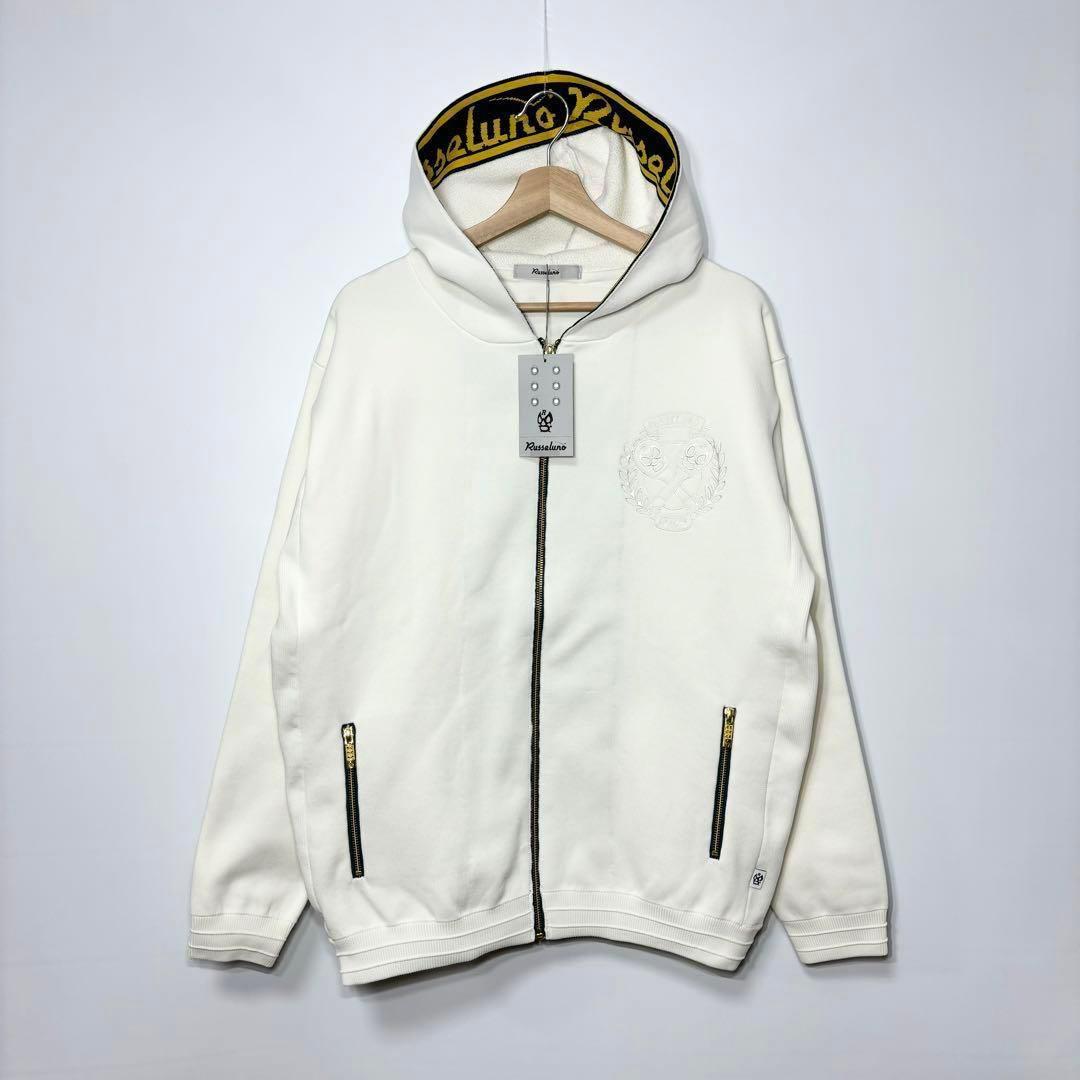 新品 ラッセルノ ジップ アップ ニット ビック フーディー ホワイト L