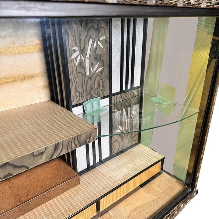 ガラスキャビネット 飾り棚 昭和レトロ 木目調 ガラスケース 店舗 什器 畳 桜