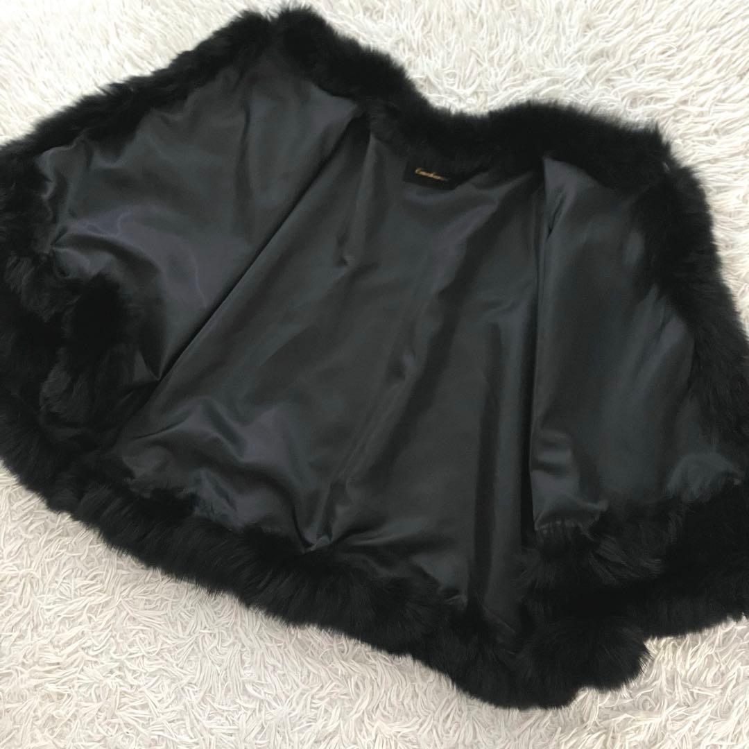 エンチャリオット カシミヤ100% ブルーフォックス ポンチョ ブラック