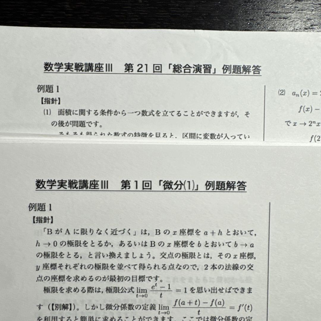 鉄緑会 数学基礎/発展講座Ⅲ 数学実戦講座Ⅲ 例題解答プリント