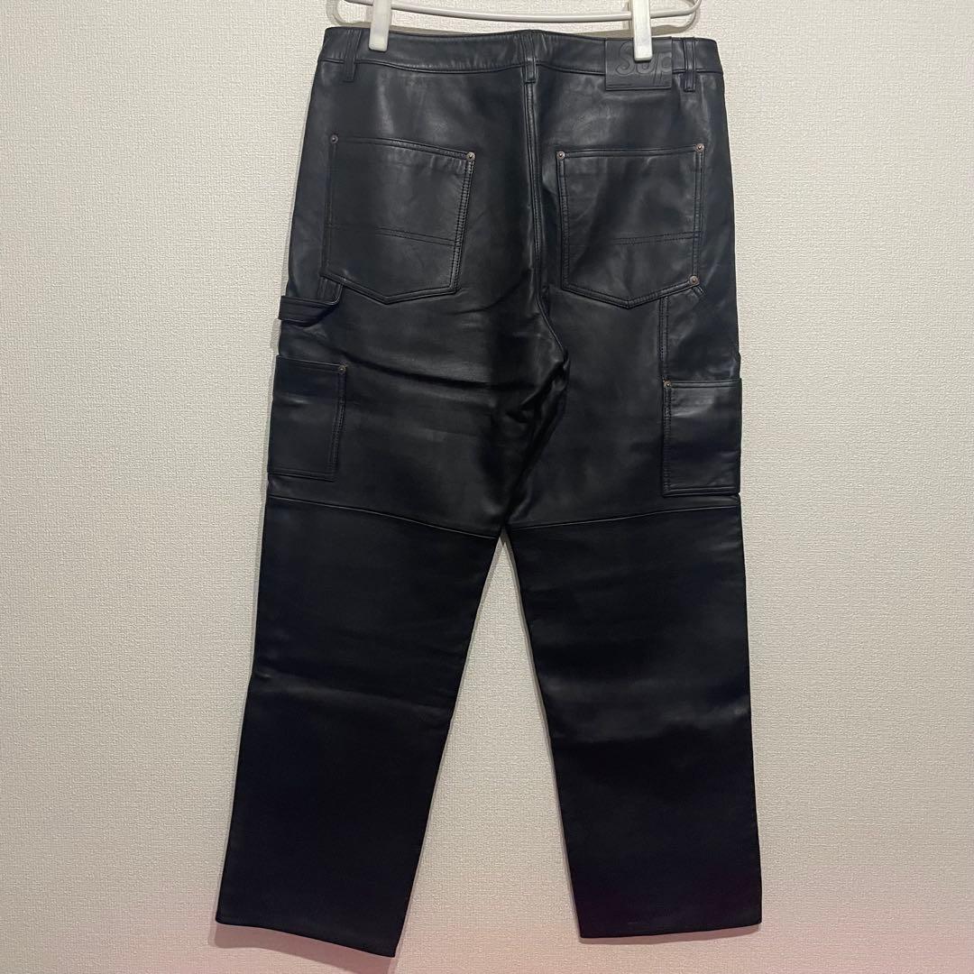 シュプリーム レザーダブルニーパンツ 34 黒