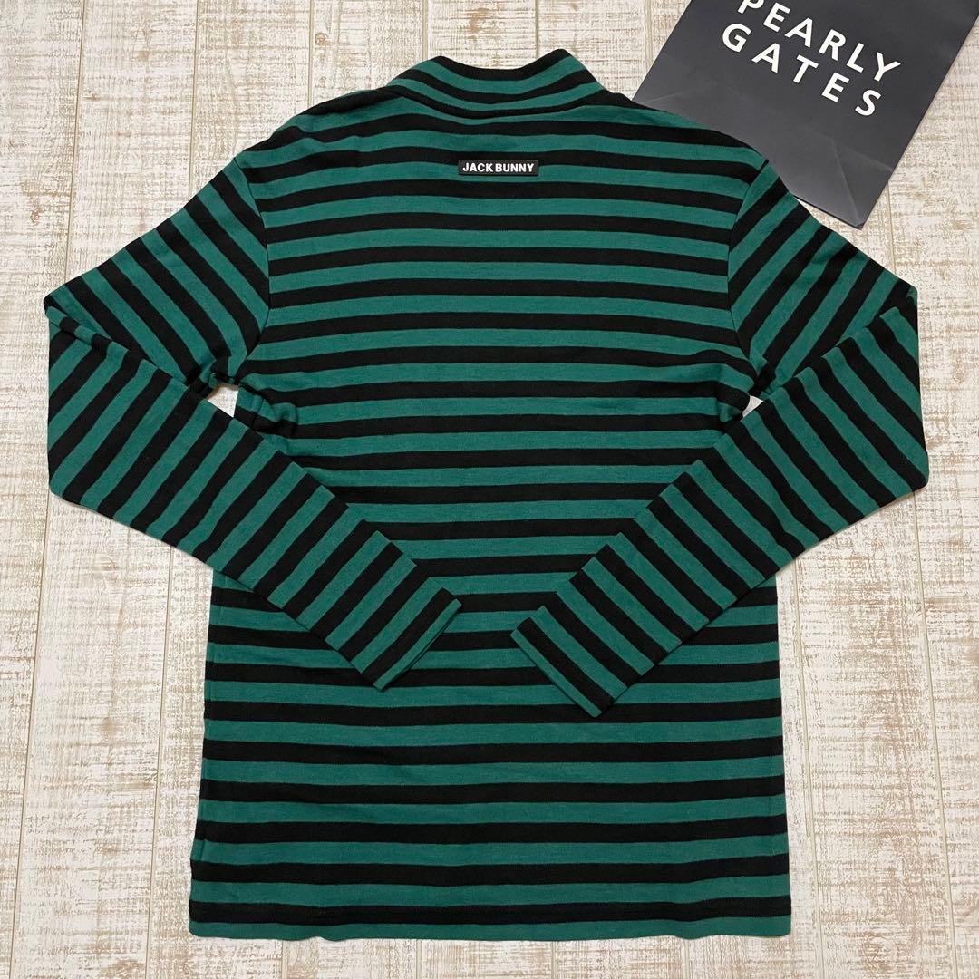 新品 ジャックバニー 長袖モックネック ボーダー グリーン Mサイズ（4）