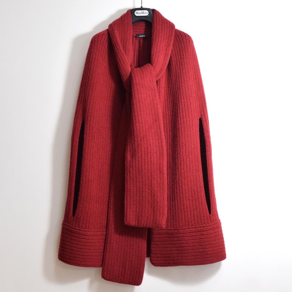 アクリス AKRIS カシミヤ95％ ニット ケープ ストール付き 42 赤