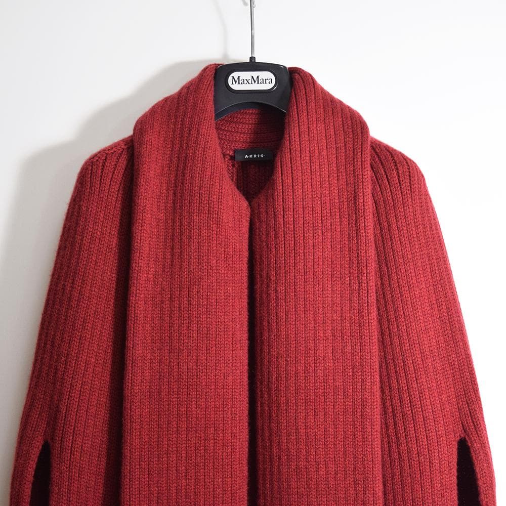 アクリス AKRIS カシミヤ95％ ニット ケープ ストール付き 42 赤