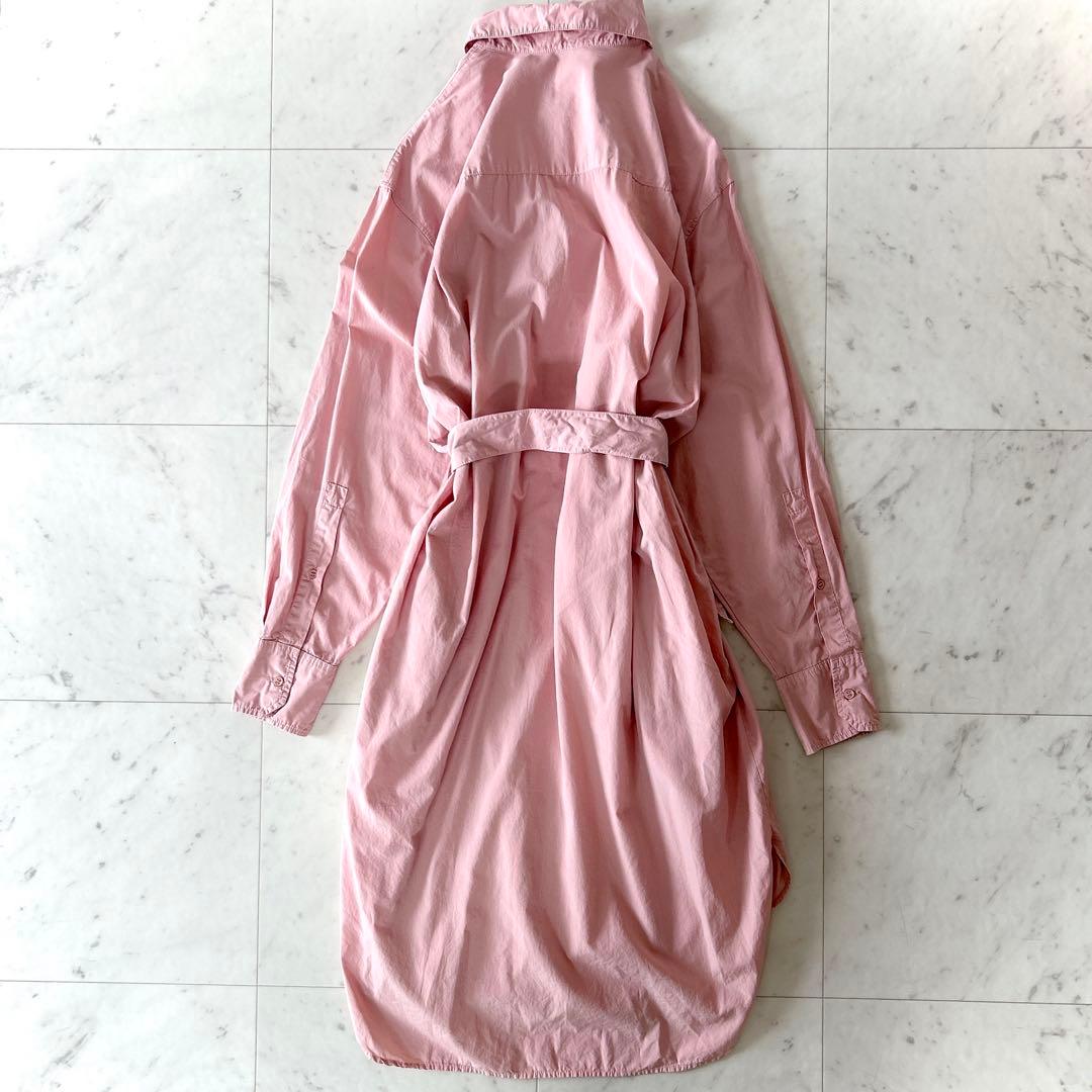 美品 ラコステ ウエストベルト付き シャツワンピース ピンク 40 春カラー