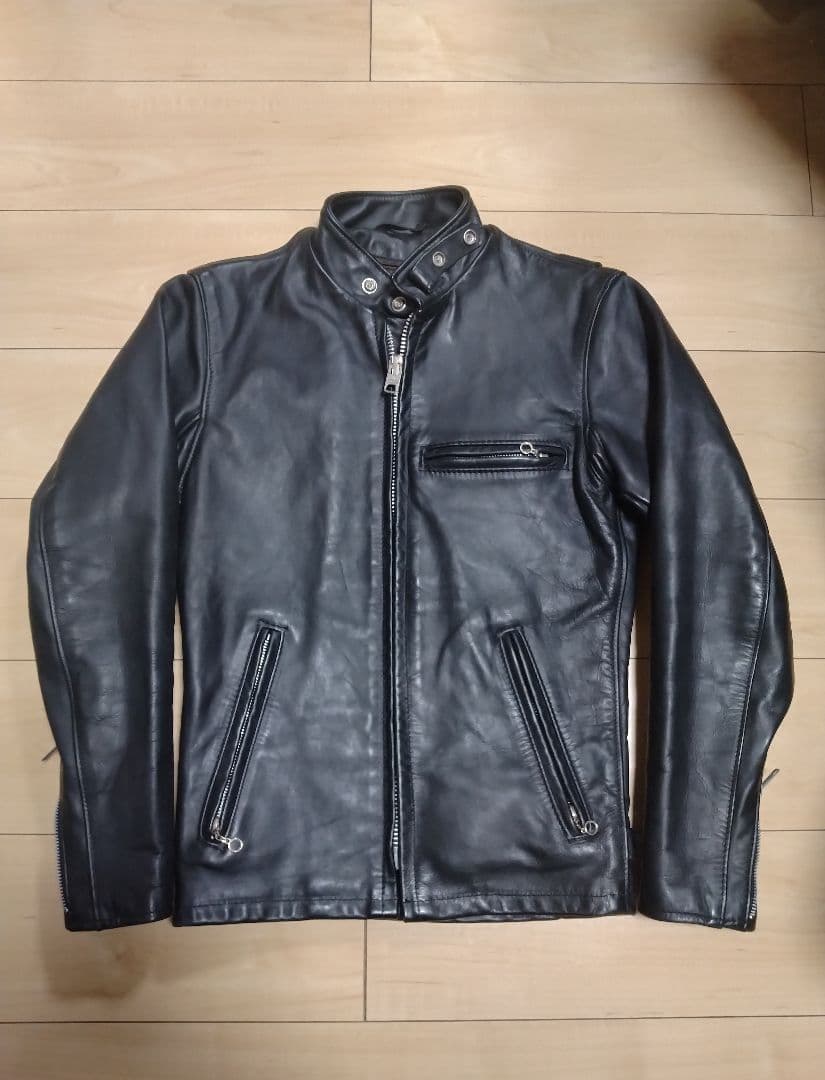 Schott ショットシングルライダース 　　サイズ32 牛革ブラック裏地総柄