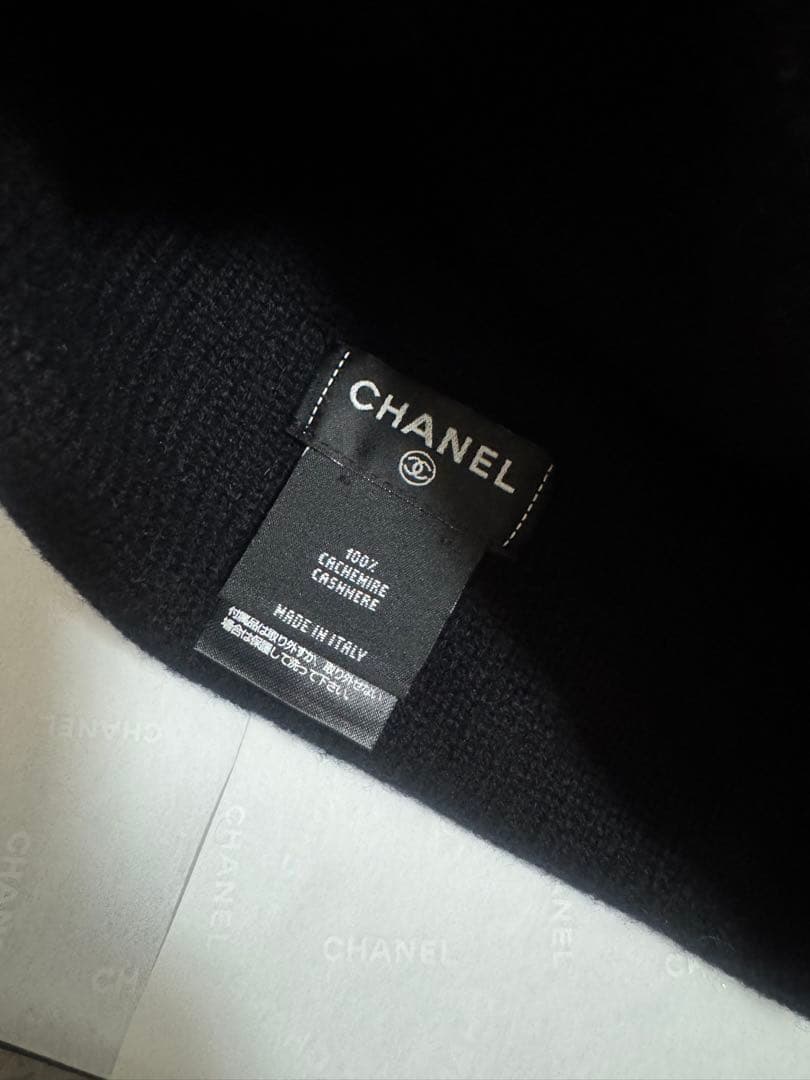 CHANELカシミヤニット帽ブラック