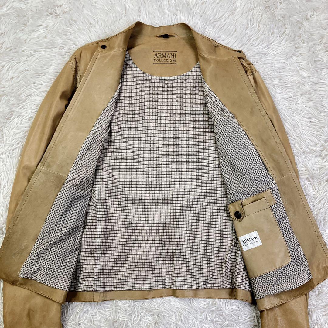 【最高級ライン】アルマーニコレッツォーニ　シングルライダースジャケット　50