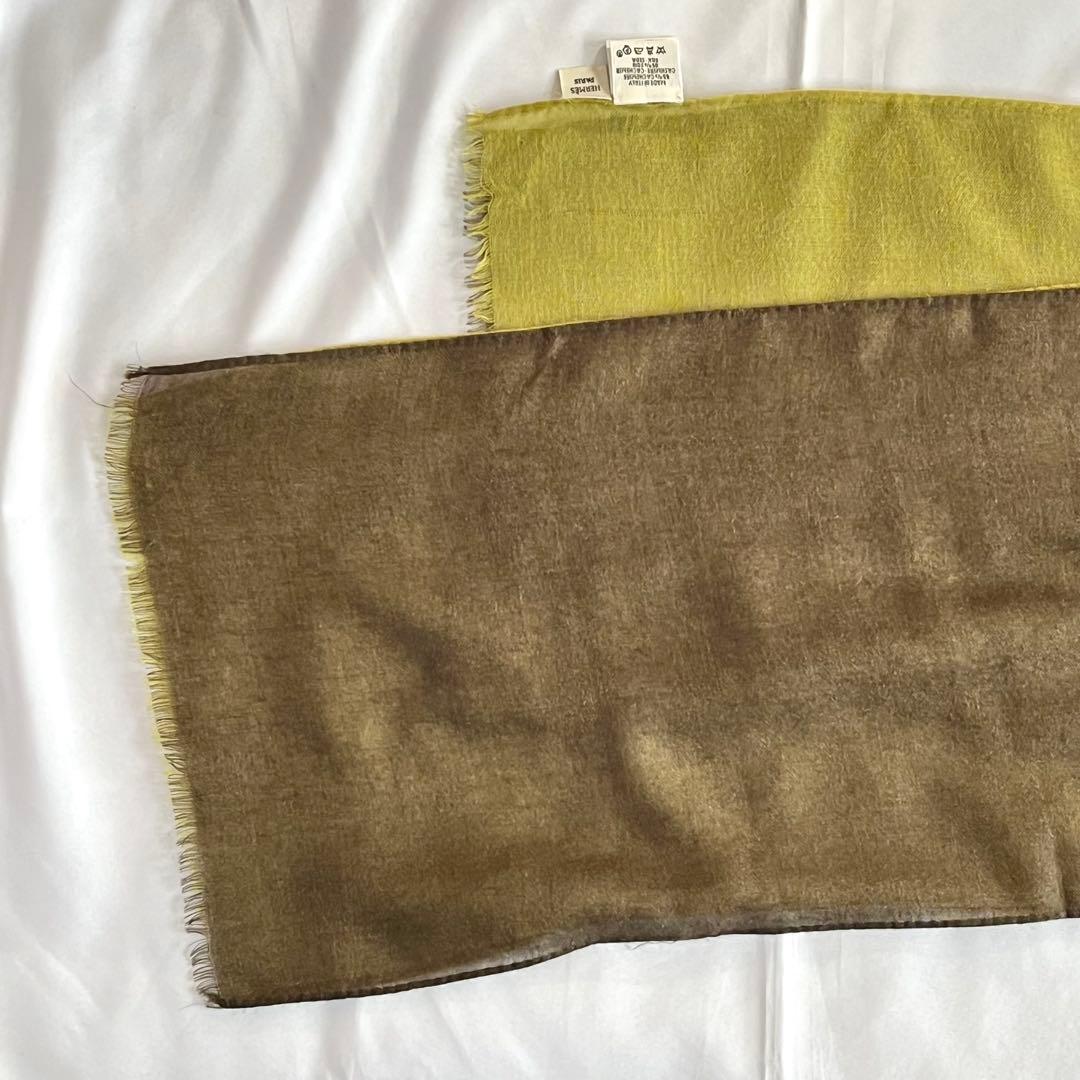 HERMES エルメス カシミヤ シルク スカーフ ストール グリーン Hロゴ
