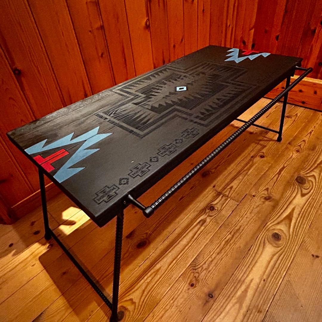No.562 アイアンローテーブル オルテガテーブル　ネイティブ柄