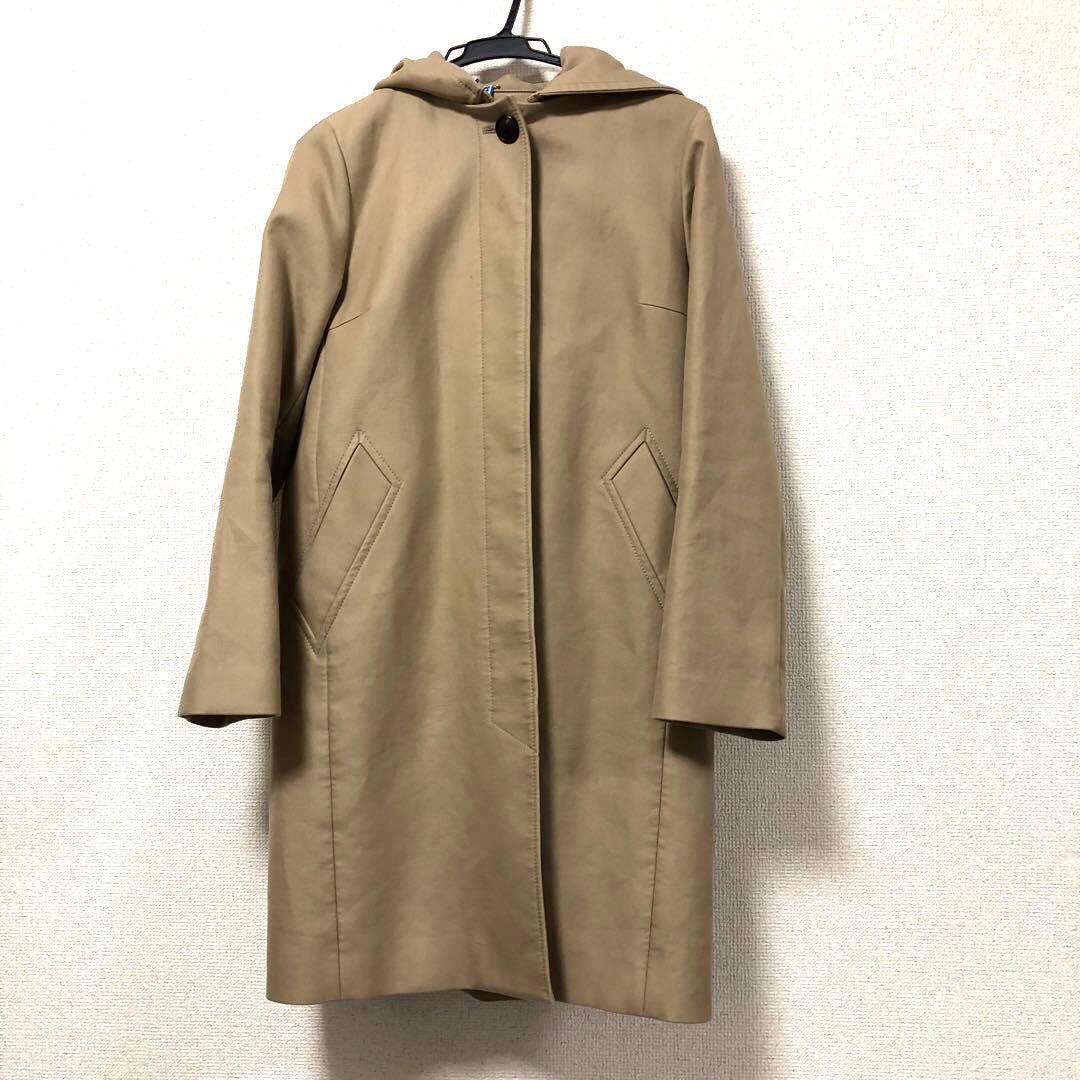 【英太郎】イエナ　ベージュ フード付き ノーカラーコート