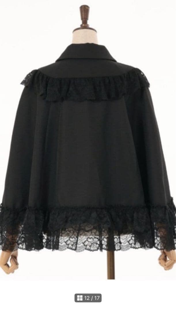 axes femme リボン付レースフリルコート 黒