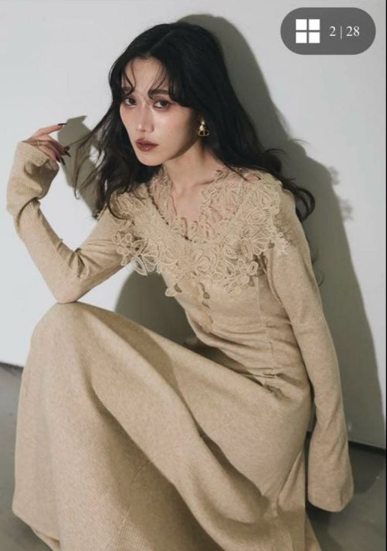 【新品】andrea&co レースカラーニットワンピース