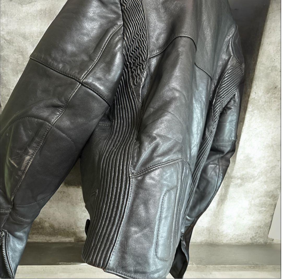 STEINMARK本革 パデッドライダースジャケト ベルト付き44