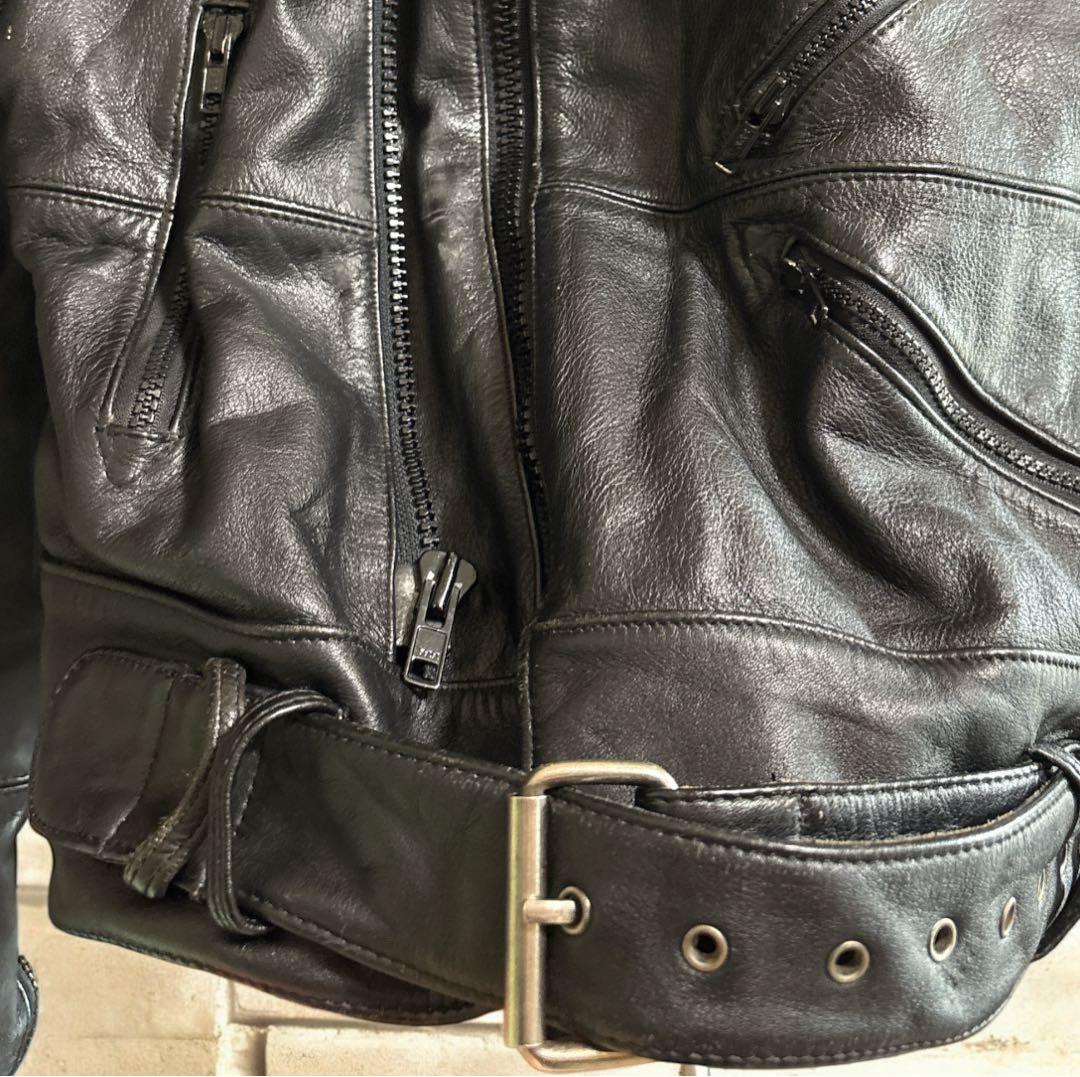 STEINMARK本革 パデッドライダースジャケト ベルト付き44