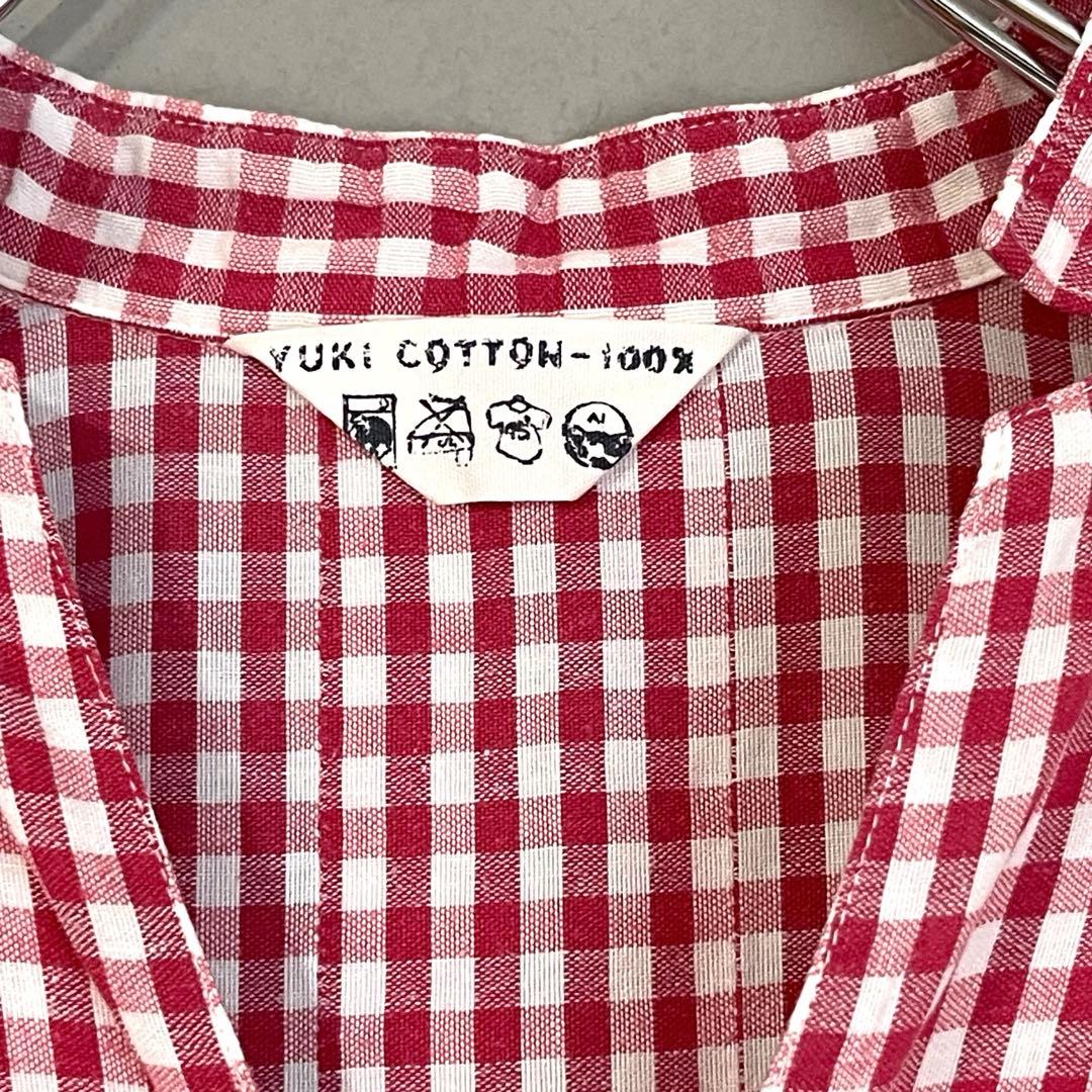 45R YUKI COTTON シャツワンピース スキッパー 赤 ギンガム