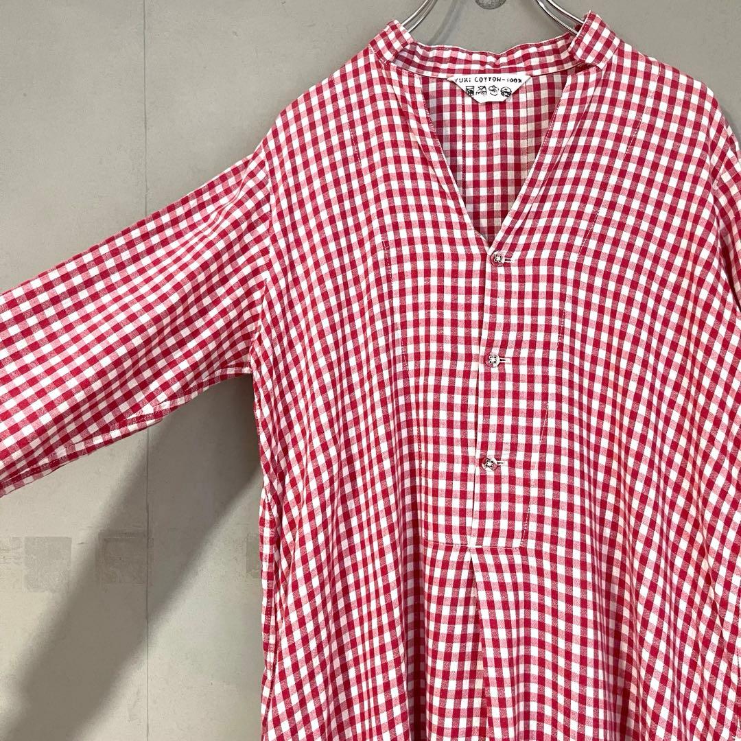 45R YUKI COTTON シャツワンピース スキッパー 赤 ギンガム
