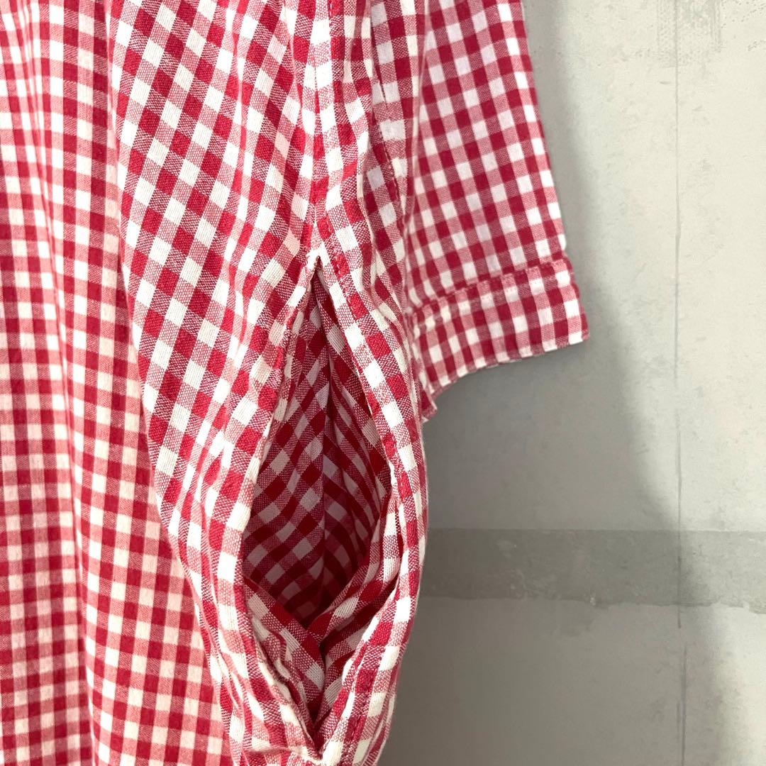45R YUKI COTTON シャツワンピース スキッパー 赤 ギンガム
