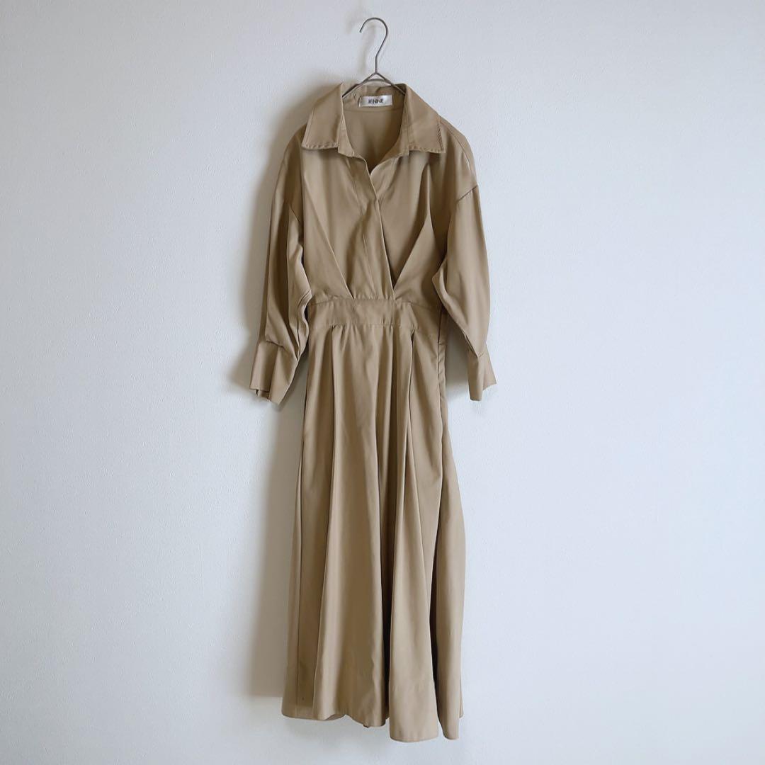 JENNE シャツワンピース クラシックリッチフレアワンピース ベージュ S