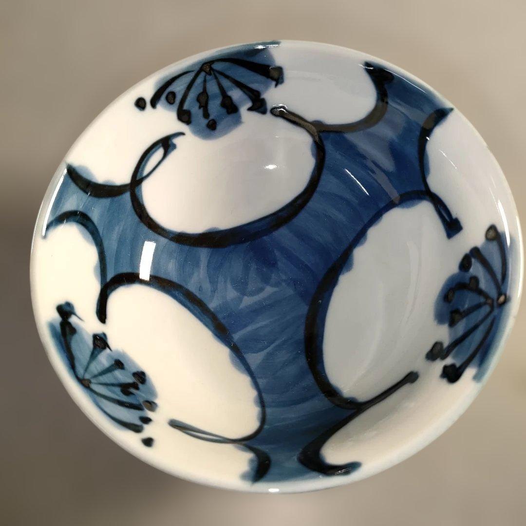 A1402-11/有田焼/源右衛門窯/染付梅絵飯碗5客/茶碗/茶道具/懐石道具/