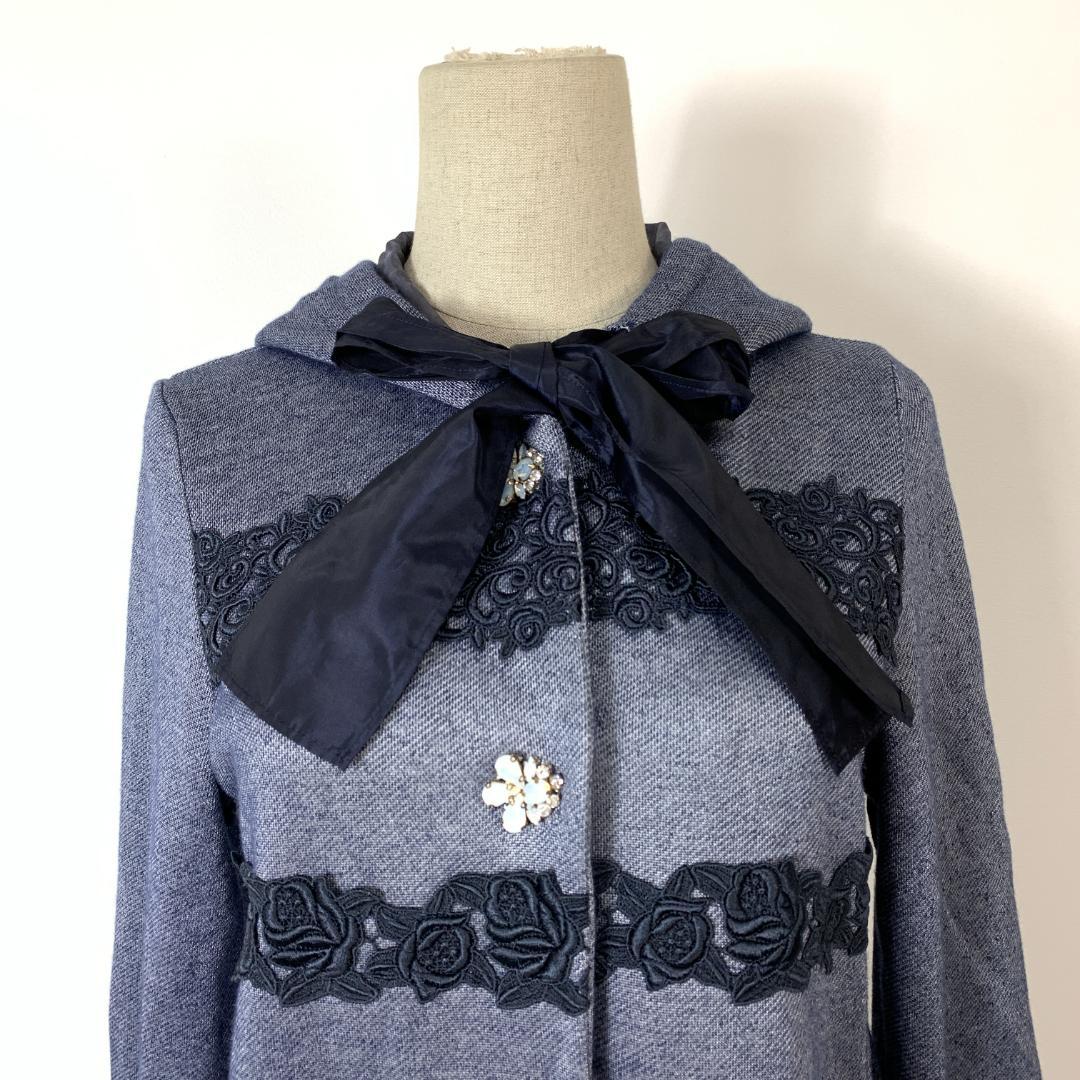 オースチンリード 長袖パーカー 刺繍 リボン コットン ブルー 40 C5169