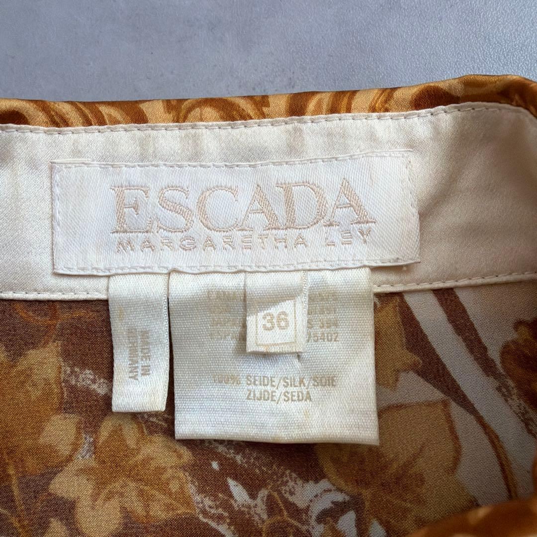 シルク100% ESCADA エスカーダ 金ボタン 演奏 総柄 長袖 シャツ