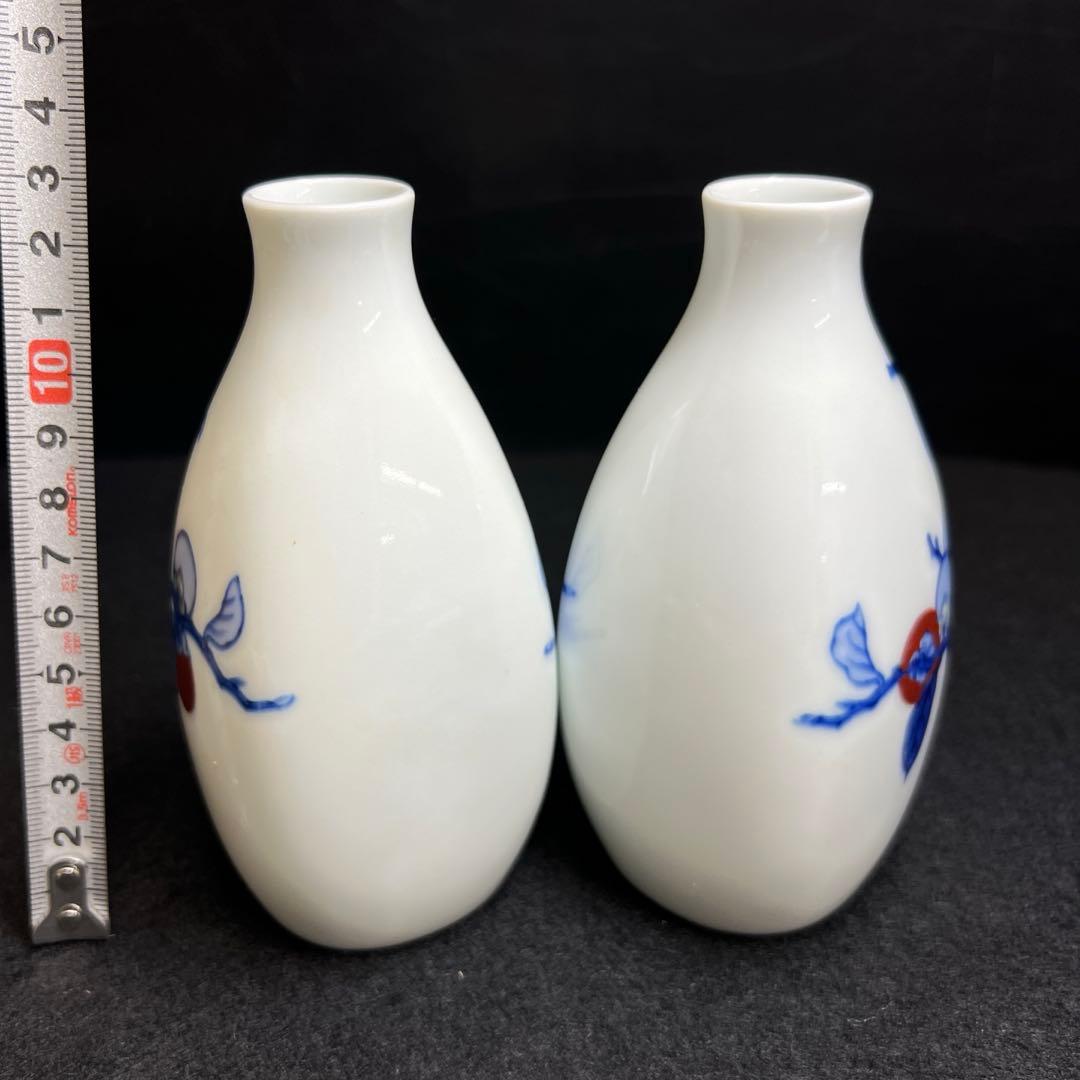 十三代酒井田柿右衛門　染錦柿文酒器セット　共箱　東Y8-0225☆2F