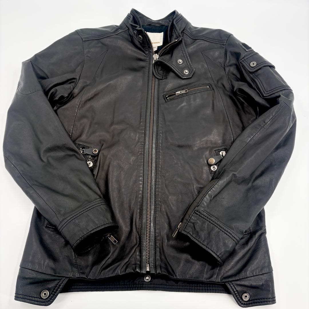 美品 DIESEL レザージャケット ライダース 羊革 ラムレザー 黒 926
