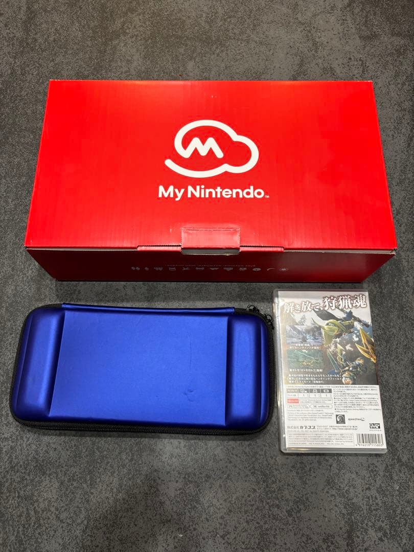 スイッチ本体(付属品欠品なし)、ハードケース、モンスターハンターライズ