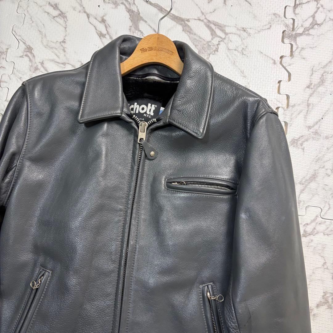 希少✨グレー schott レザー トラッカージャケット 襟付き 40size
