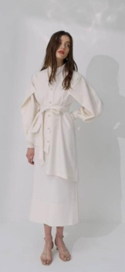 ワンピース CISLYS Tuck sleeve asymmetry shirt dress