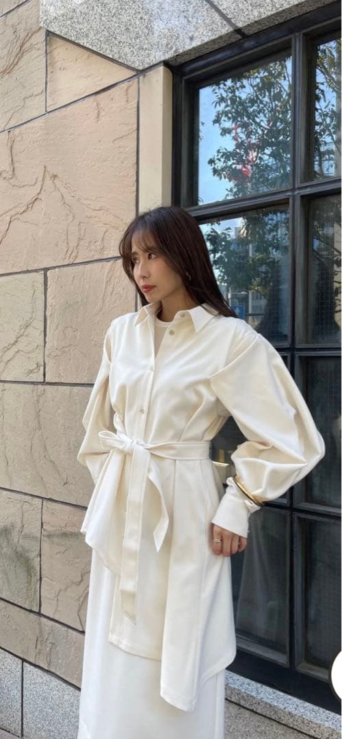 ワンピース CISLYS Tuck sleeve asymmetry shirt dress