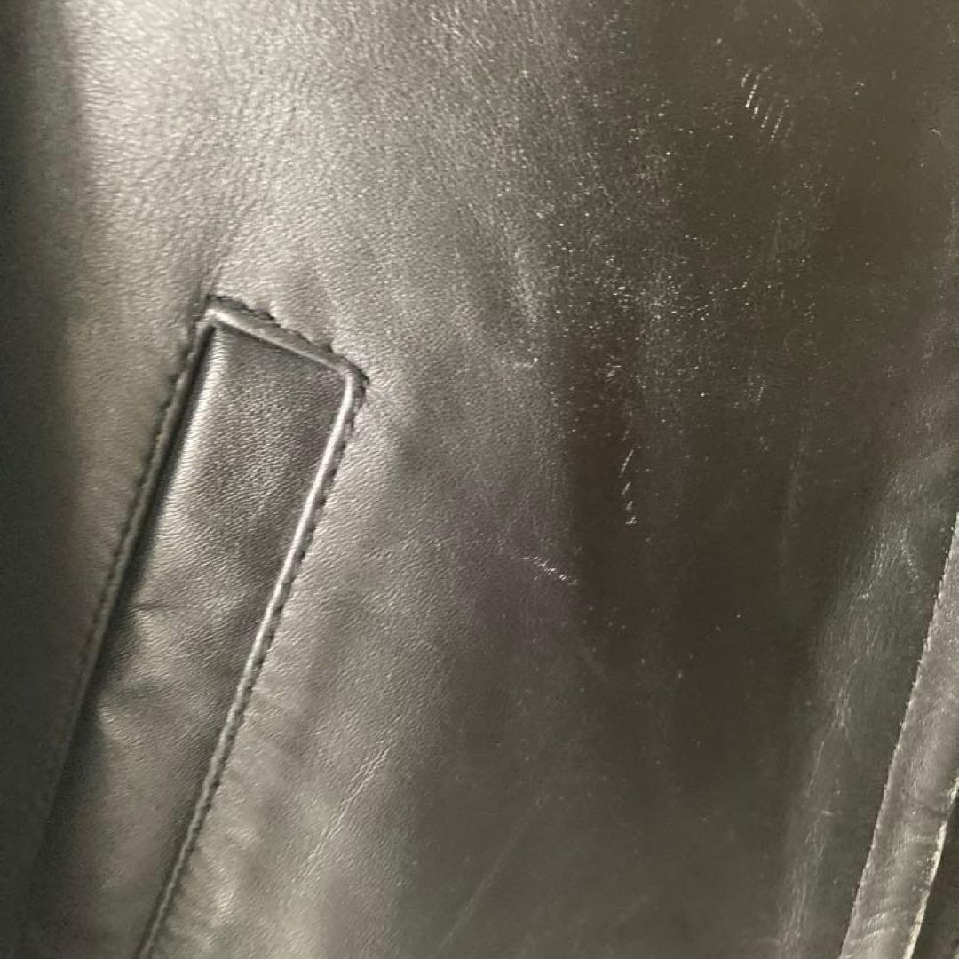 本革 襟付きシングルライダース ジップアップ レザージャケット 革ジャン S