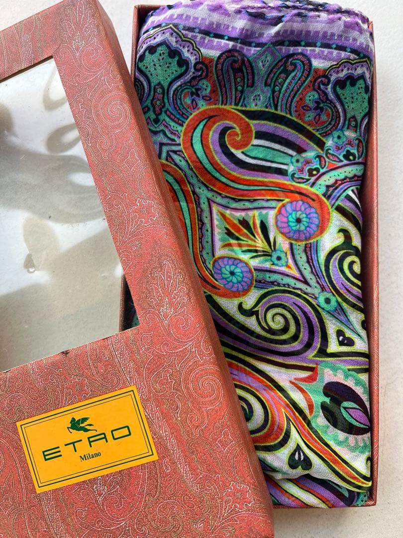 【新品未使用】ETRO ペイズリー柄 シルク100% スカーフ