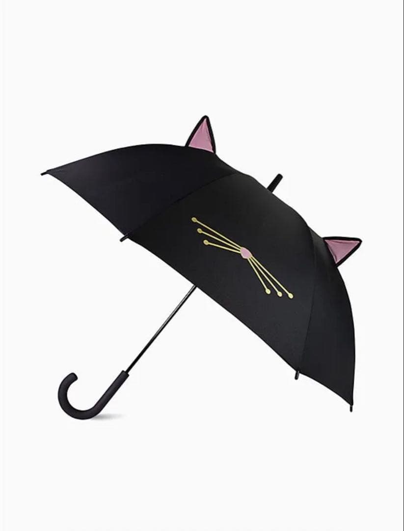 ✨【美品】ケイトスペードニューヨーク ネコミミ付き 長傘 黒×ピンク✨