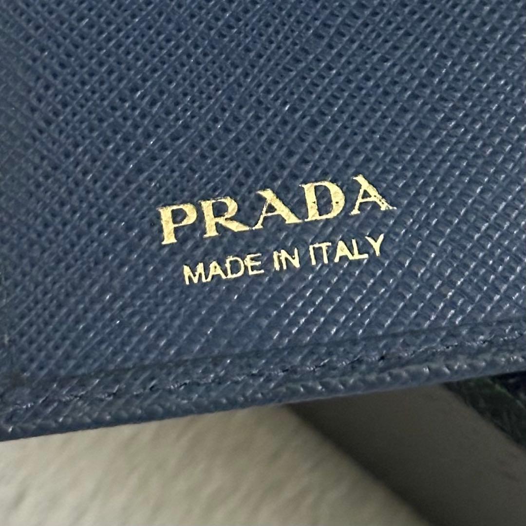 PRADA プラダ　キーケース　６連　ブルー　ゴールドロゴ　サフィアーノレザー