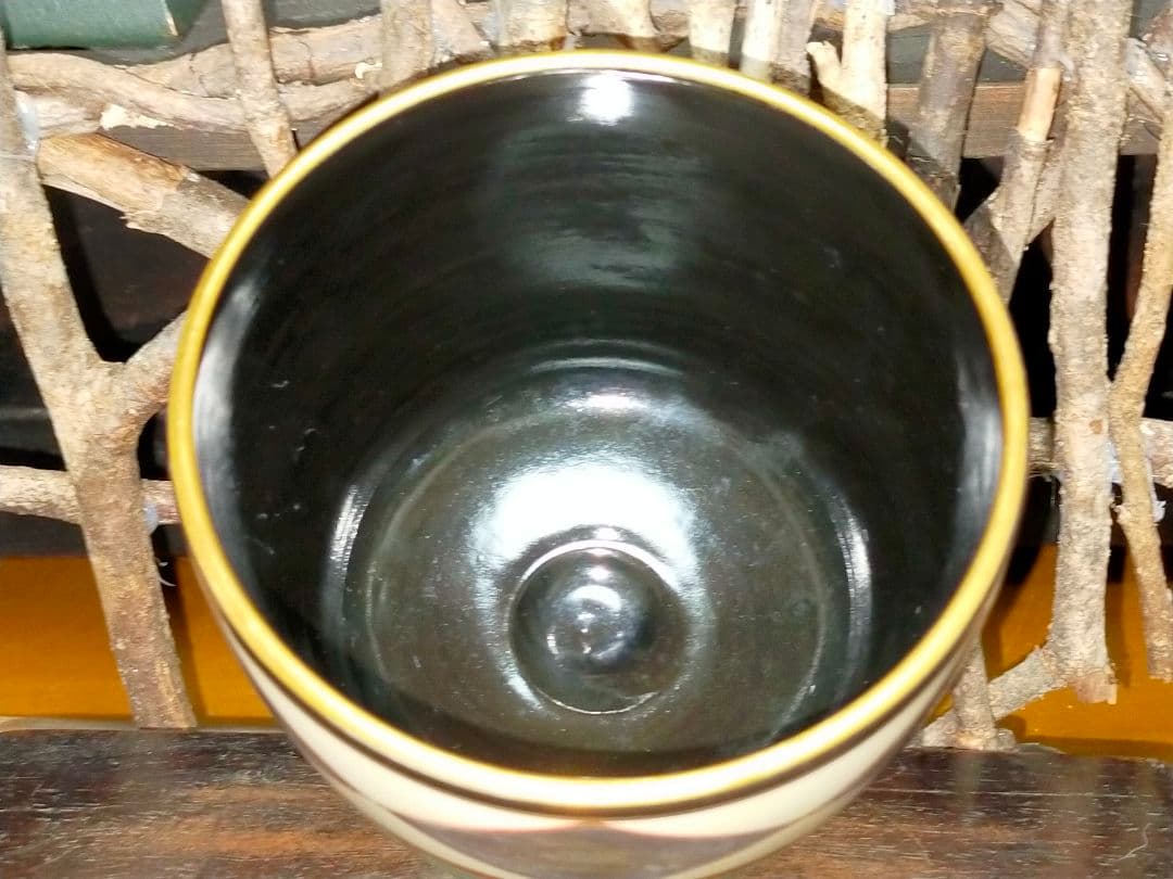 ♥仁清写し♥　銀菱　筒茶碗　④　平安桐鳳　共箱付き　茶碗　茶道具　骨董　古玩