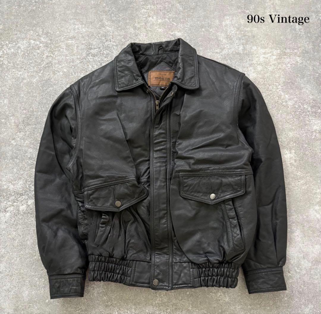 90s Vintage ブラックレザージャケット【短丈】
