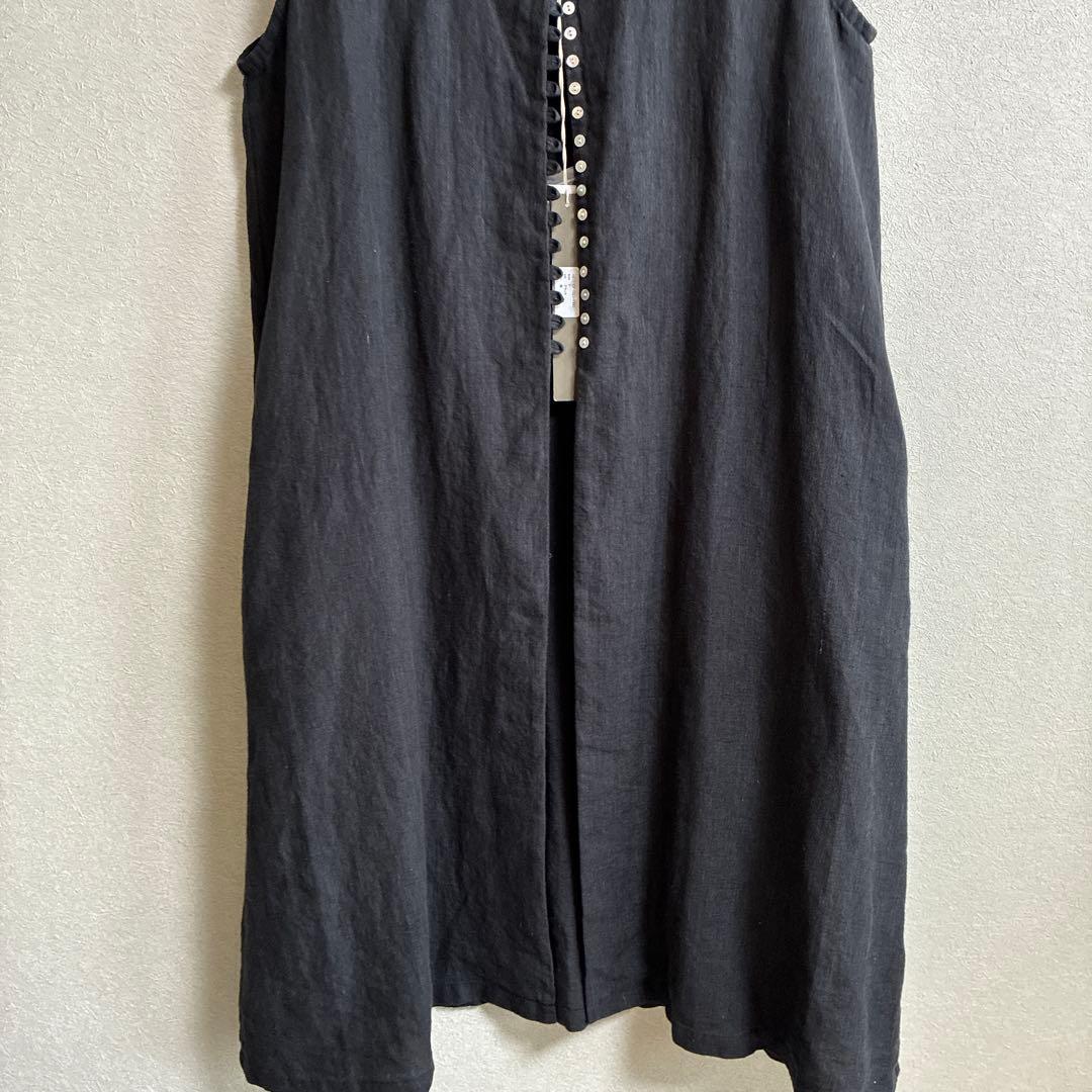 08mab ロングベスト　ロングワンピース　ブラック　麻　未使用