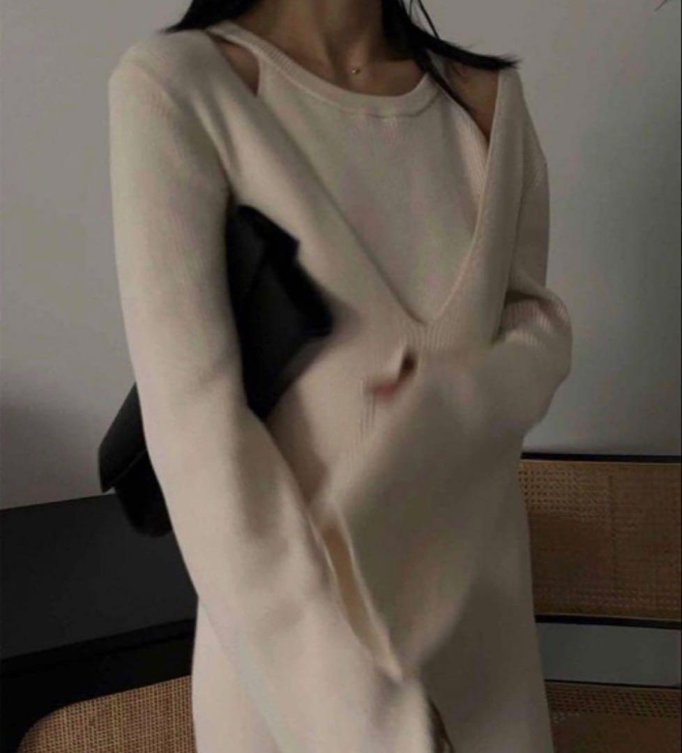 ワンピース AMERICAN SLEEVE LAYERED KNIT DRESS